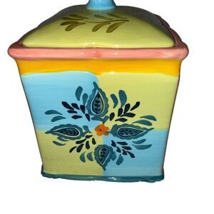 222 Fifth Springdale Floral Ceramic Cookie Jar with Lid Multicolor small chips